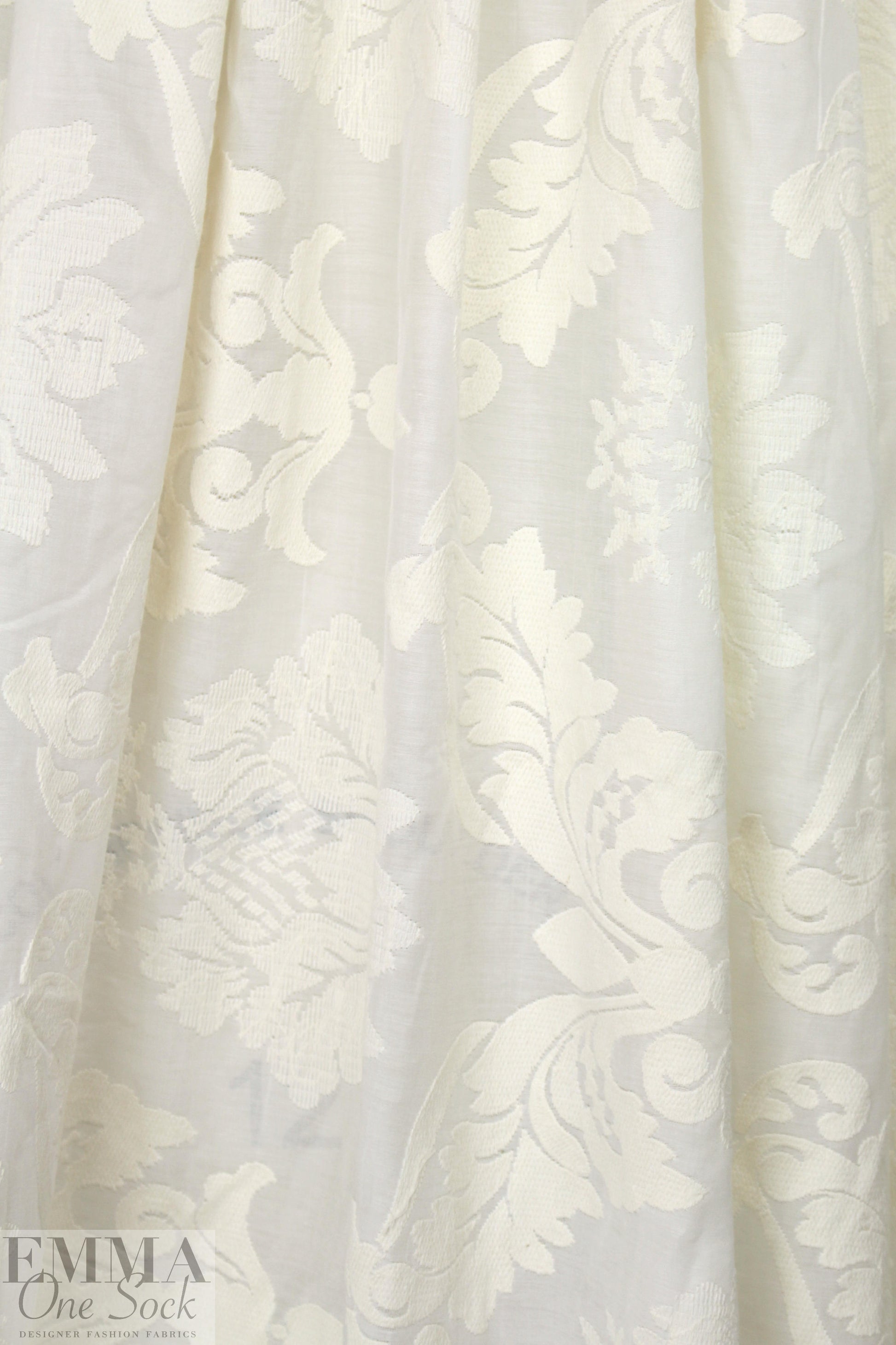 NY designer ivory embroidered silk/cotton voile .875 yds