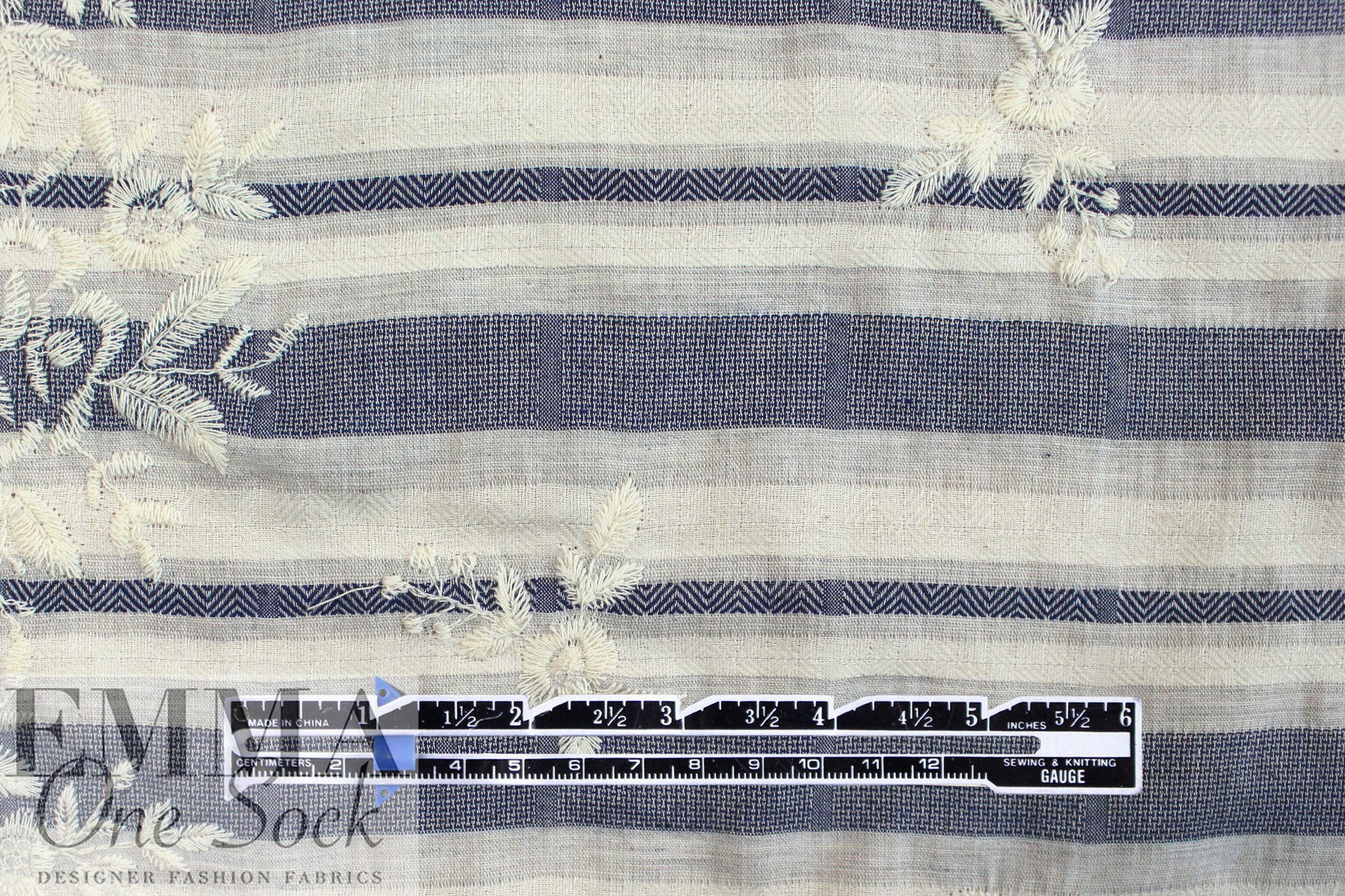 CA designer embroidered border cotton damask stripe woven 1.75 yd