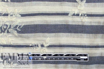 CA designer embroidered border cotton damask stripe woven 1.25 yd