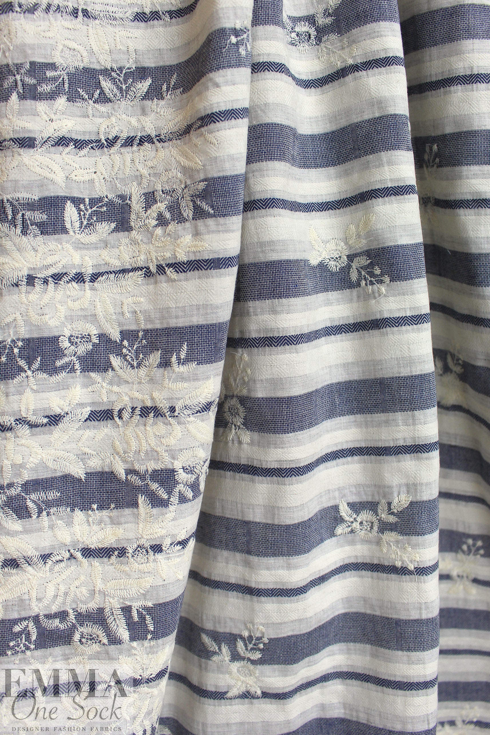 CA designer embroidered border cotton damask stripe woven 1.5 yd