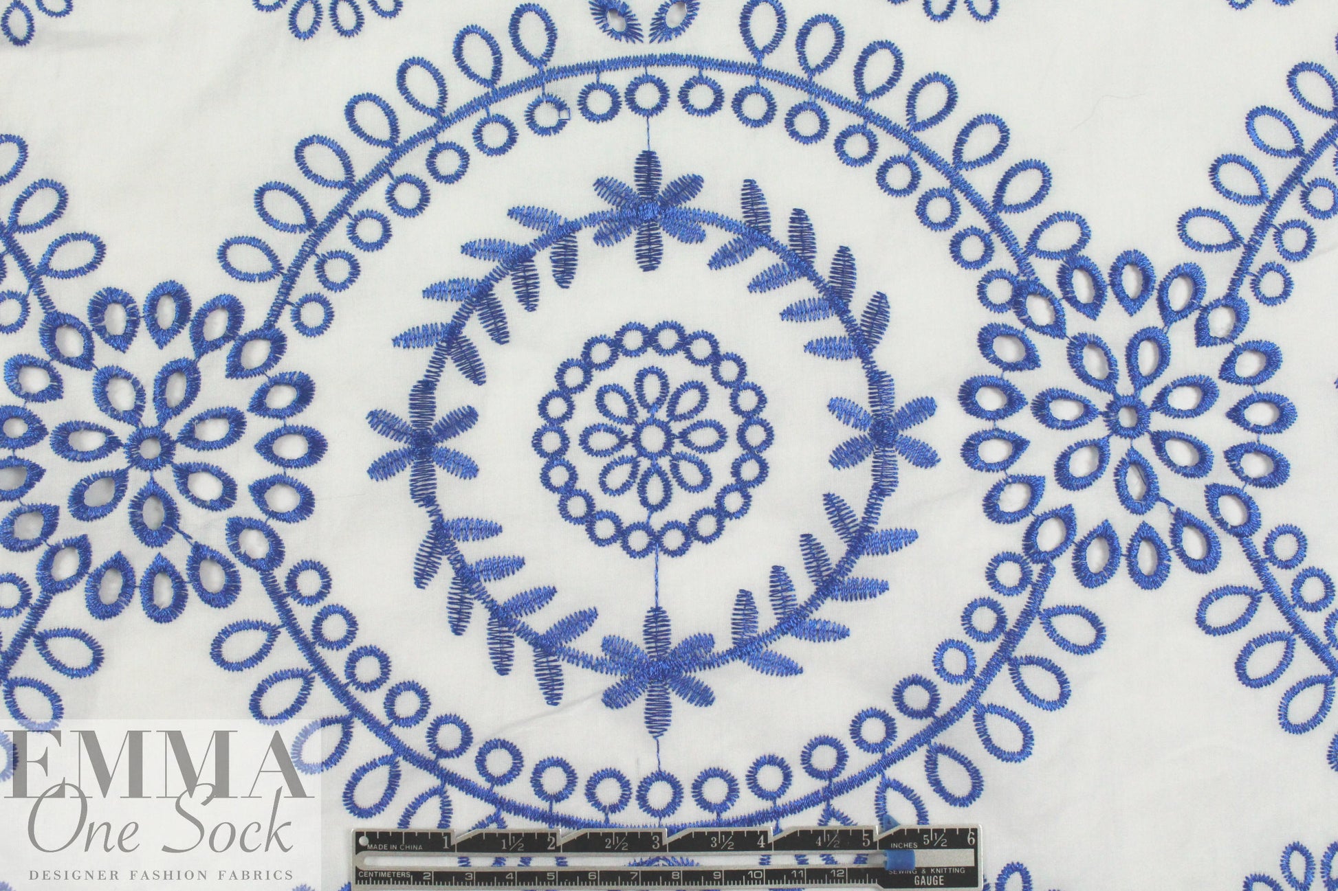 CA designer blue/white embroidered cotton eyelet 1.33 yds