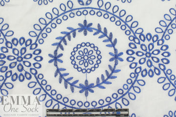 CA designer blue/white embroidered cotton eyelet 1.33 yds