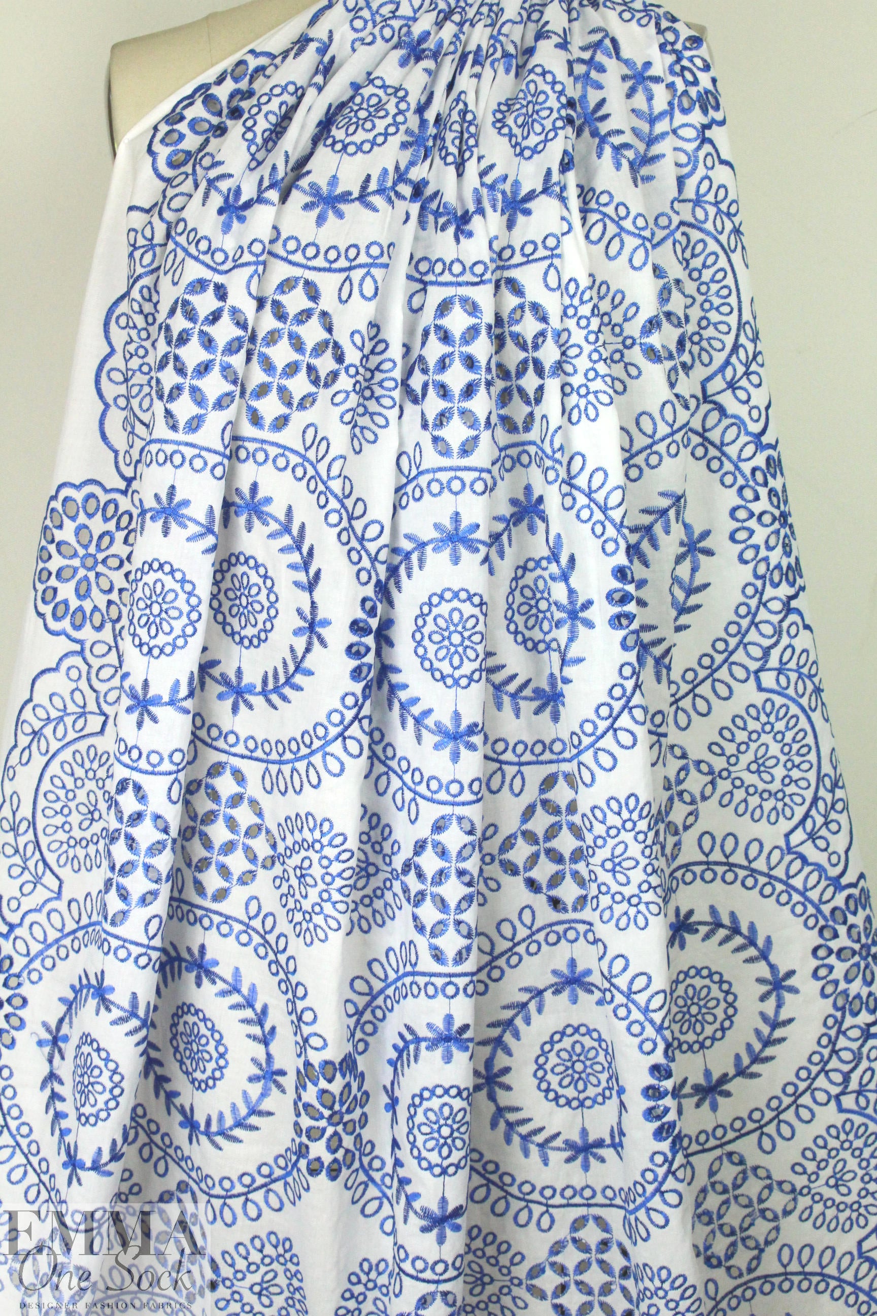 CA designer blue/white embroidered cotton eyelet