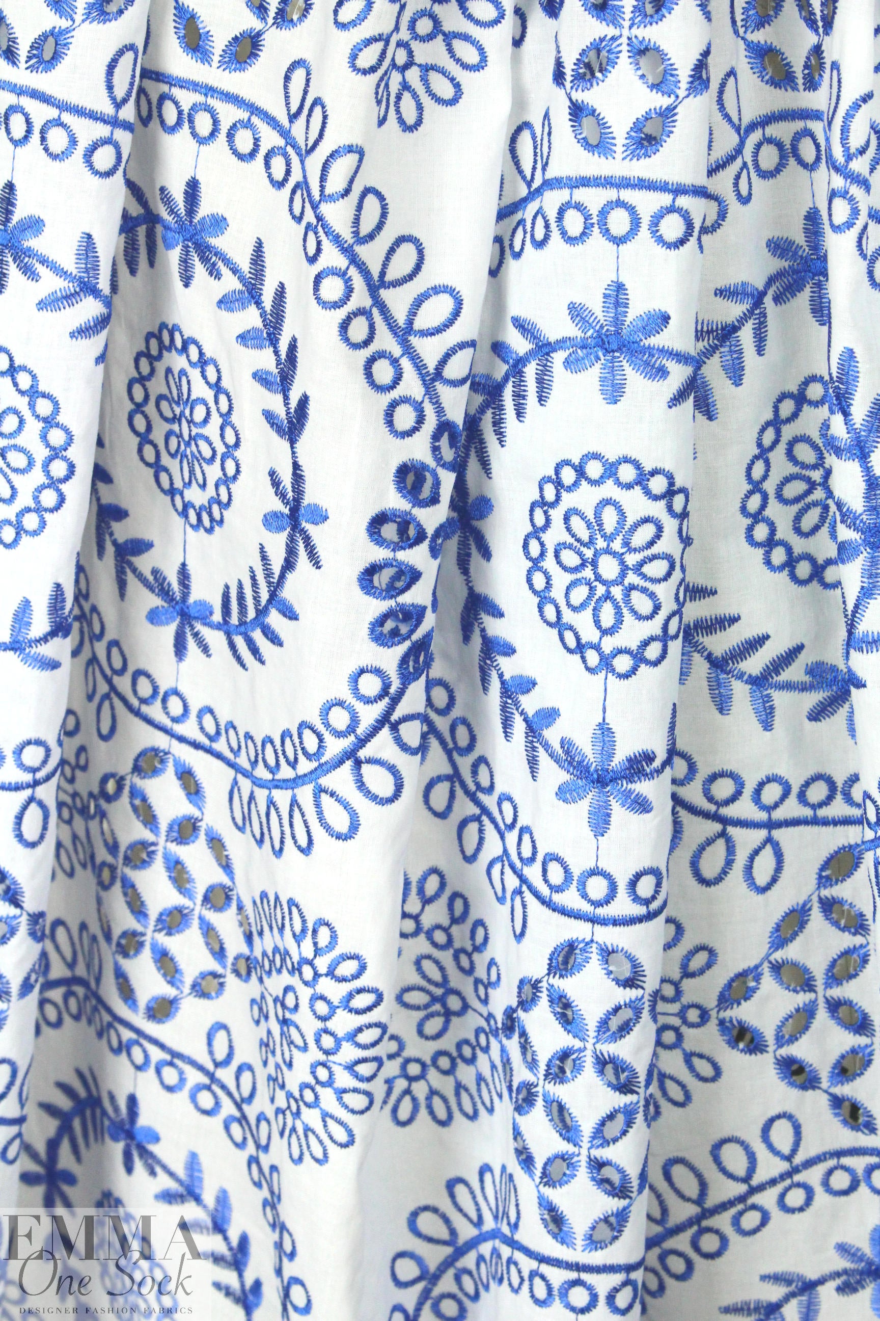 CA designer blue/white embroidered cotton eyelet 1.33 yds