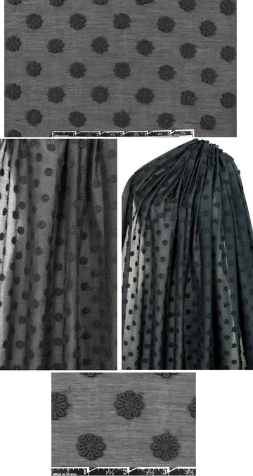 Mi11y black cotton/silk 3-D embroidered flower voile
