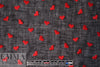 NY designer red hearts embroidered black cotton gauze