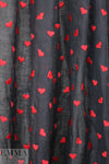 NY designer red hearts embroidered black cotton gauze