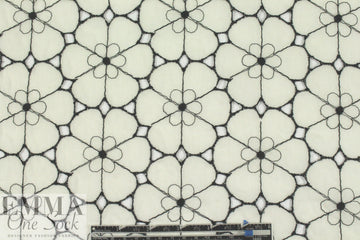 NY designer black/ivory embroidered cotton voile