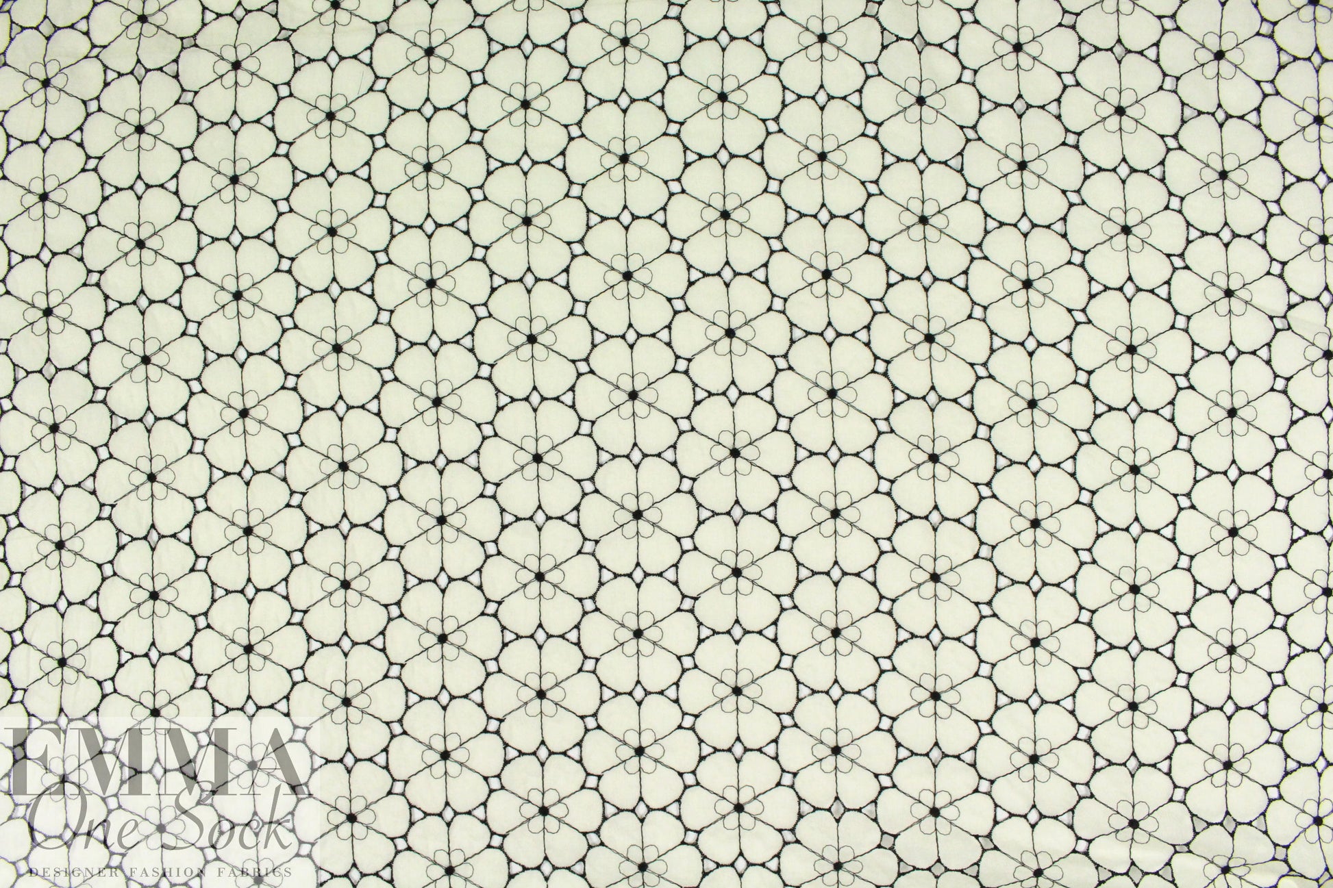NY designer black/ivory embroidered cotton voile