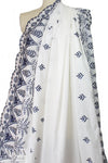 NY designer double border emb. cotton woven - navy