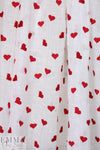NY designer red hearts embroidered white cotton gauze