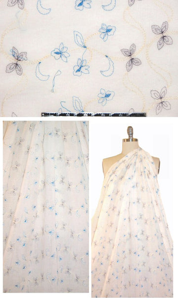 NY designer embroidered flower/butterfly cotton