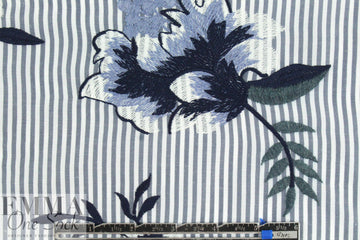 floral embroidered gray/white stripe shirting