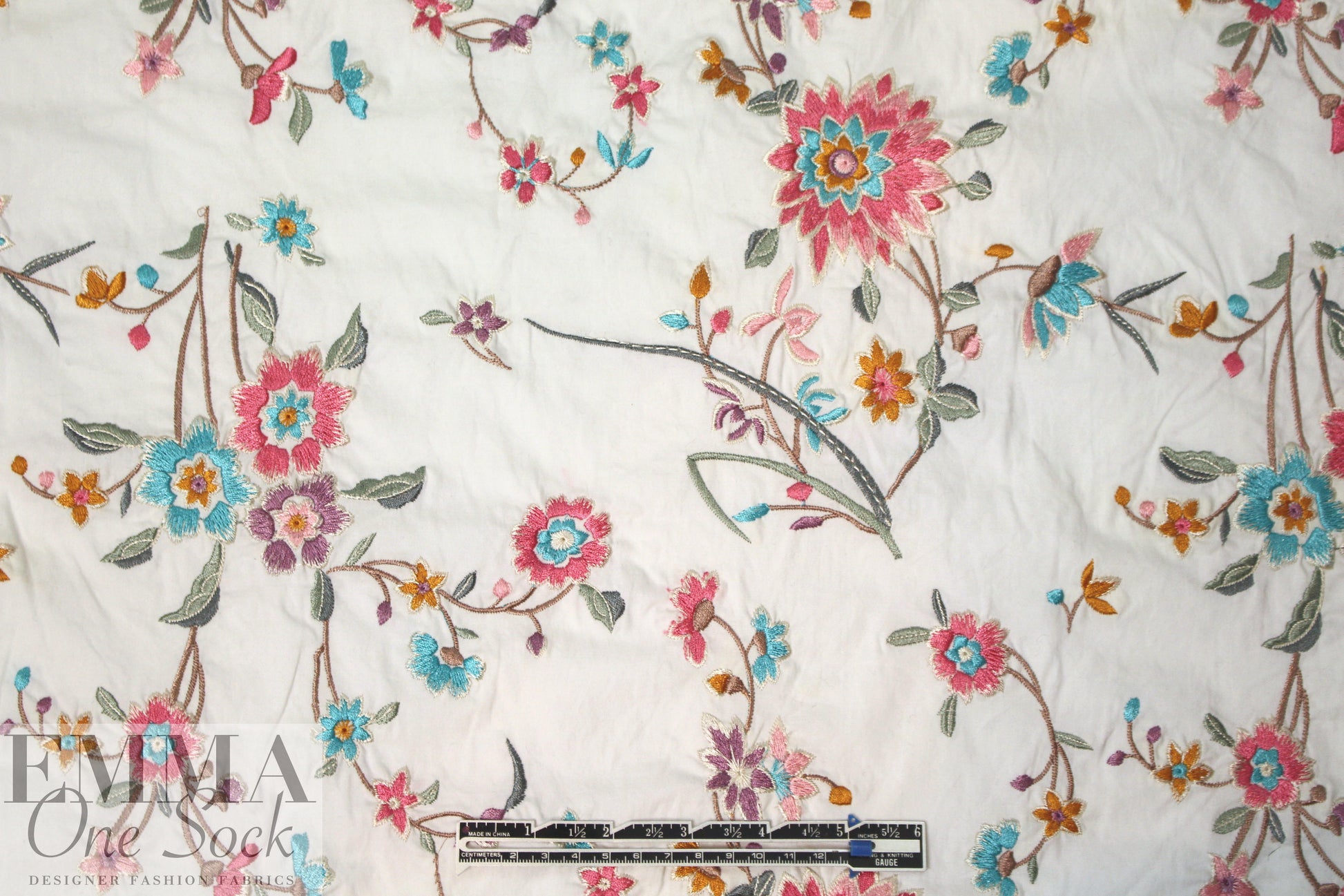 CA designer floral embroidered cotton stretch woven