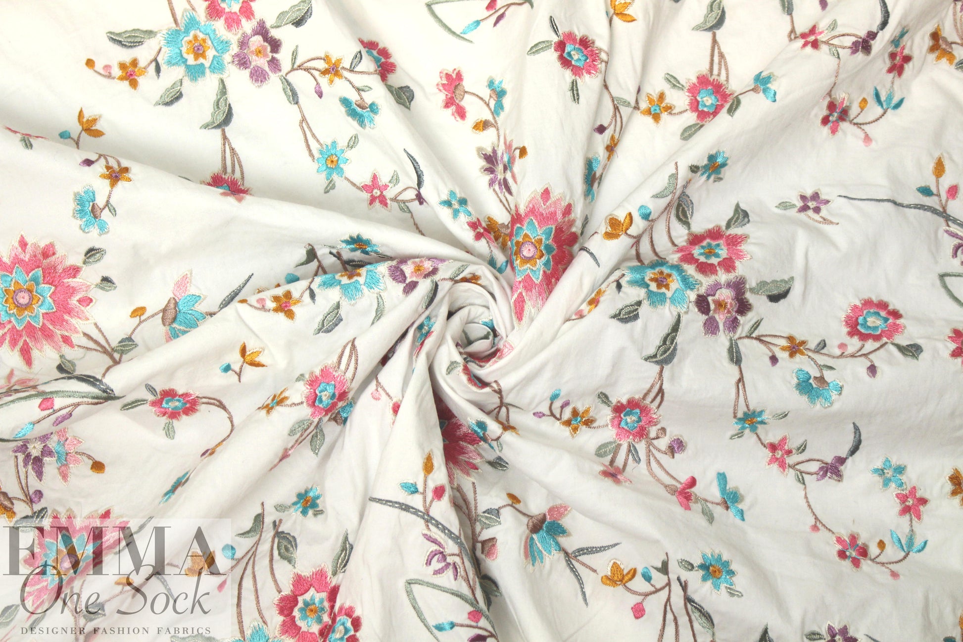 CA designer floral embroidered cotton stretch woven