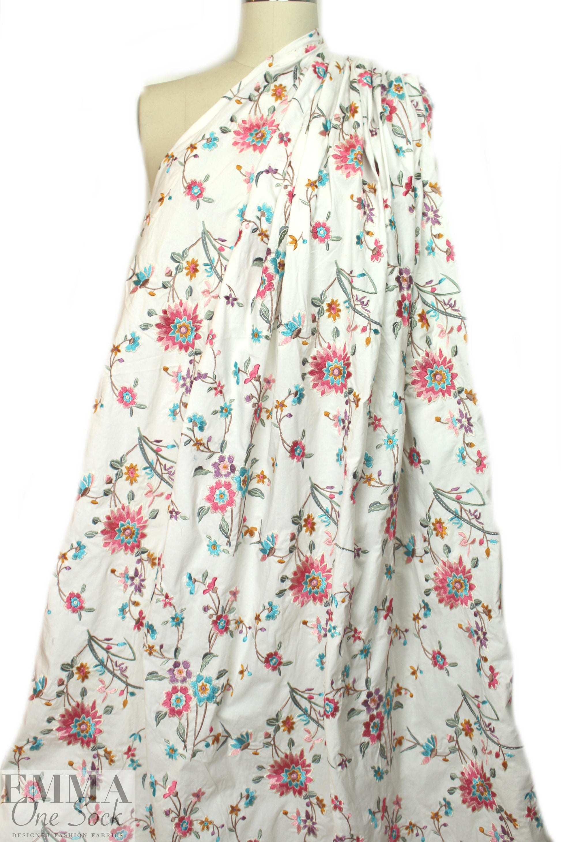 CA designer floral embroidered cotton stretch woven