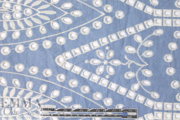 NY designer double border embroidered denim woven 1.875 yds