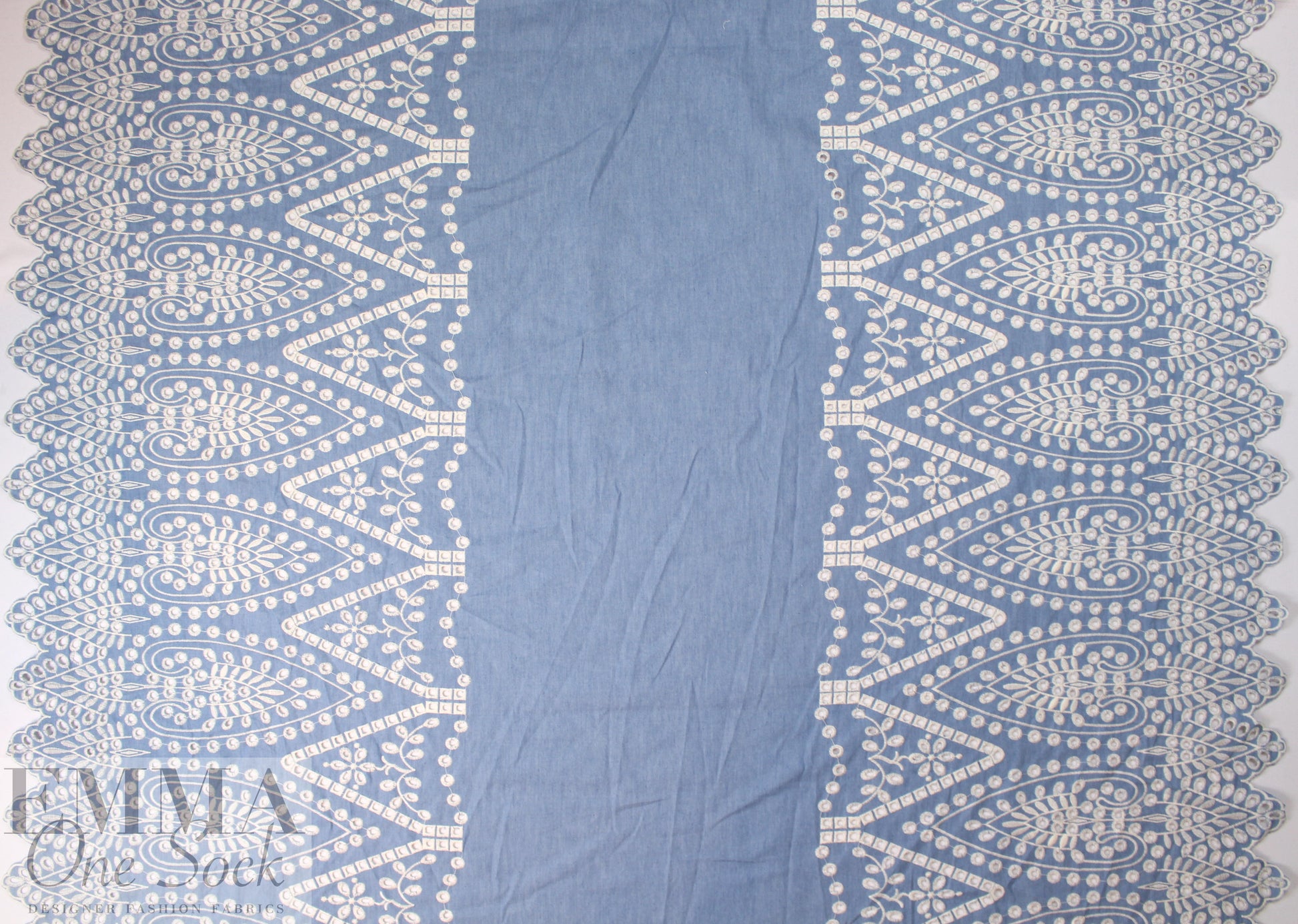 NY designer double border embroidered denim woven
