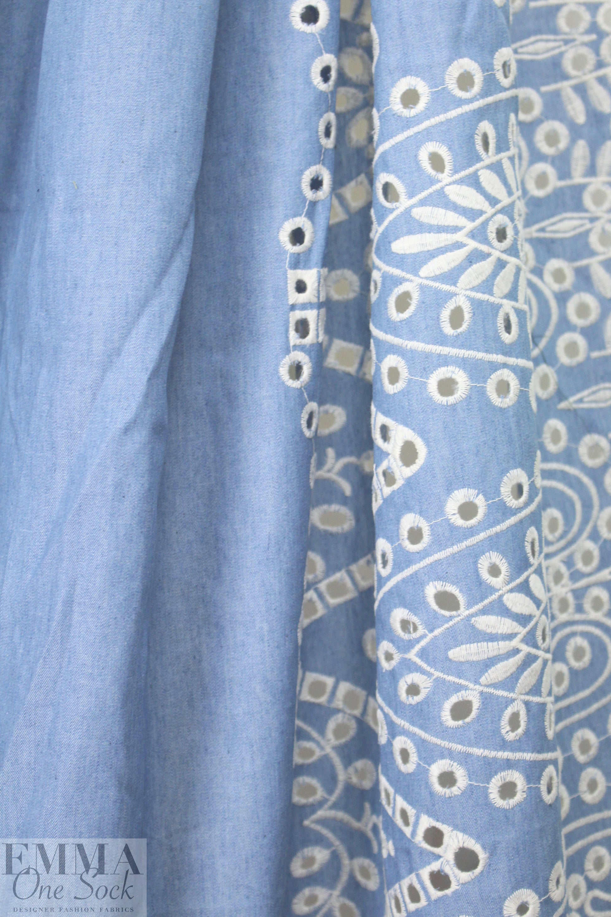 NY designer double border embroidered denim woven