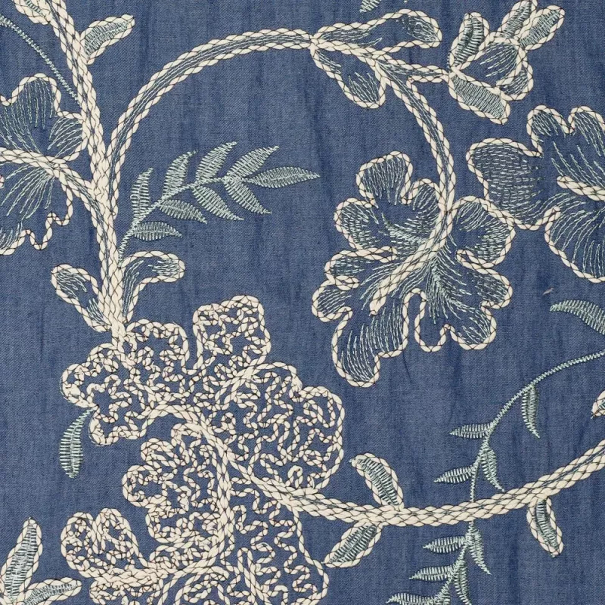 'lovely leaf' embroidered denim - classic blue