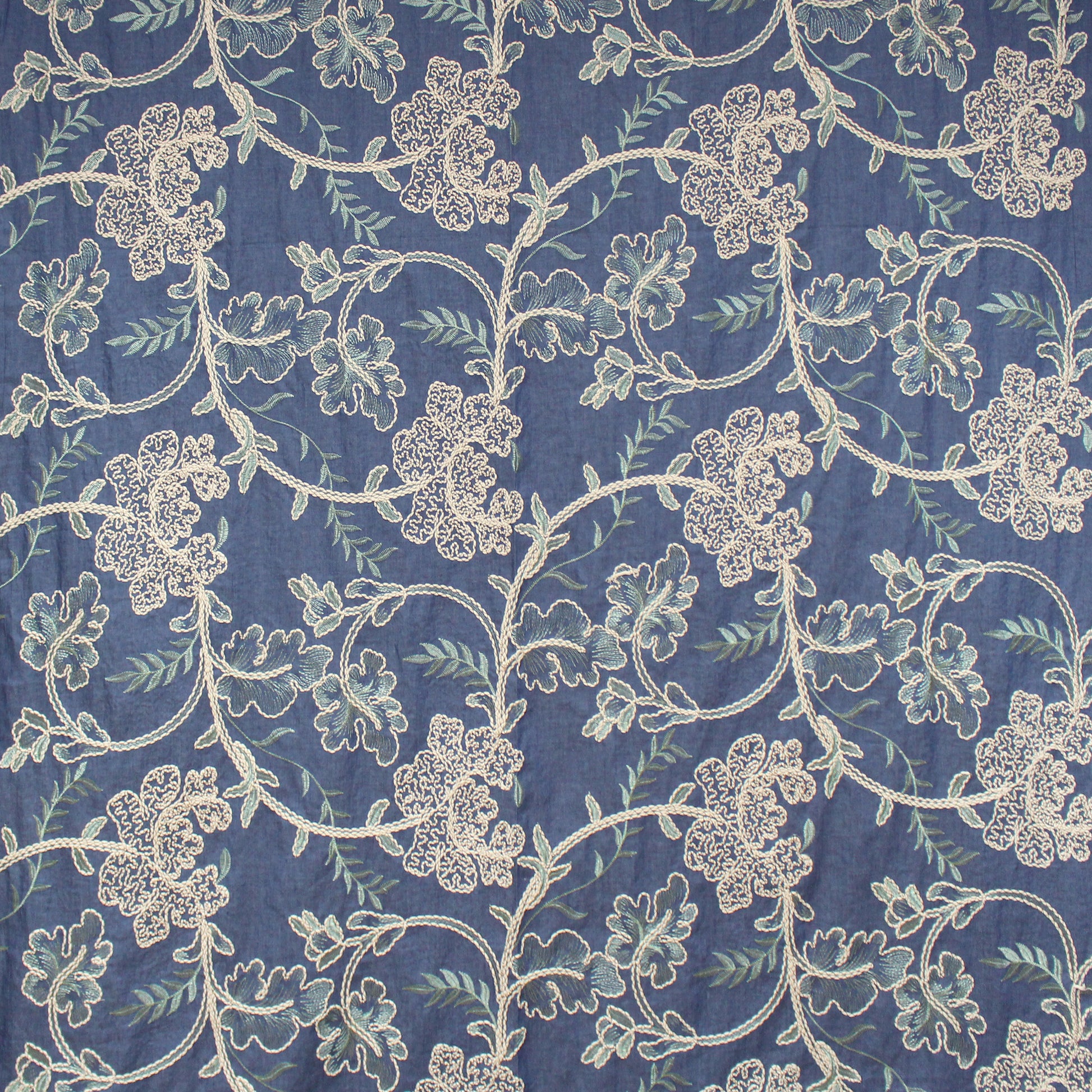 'lovely leaf' embroidered denim - classic blue