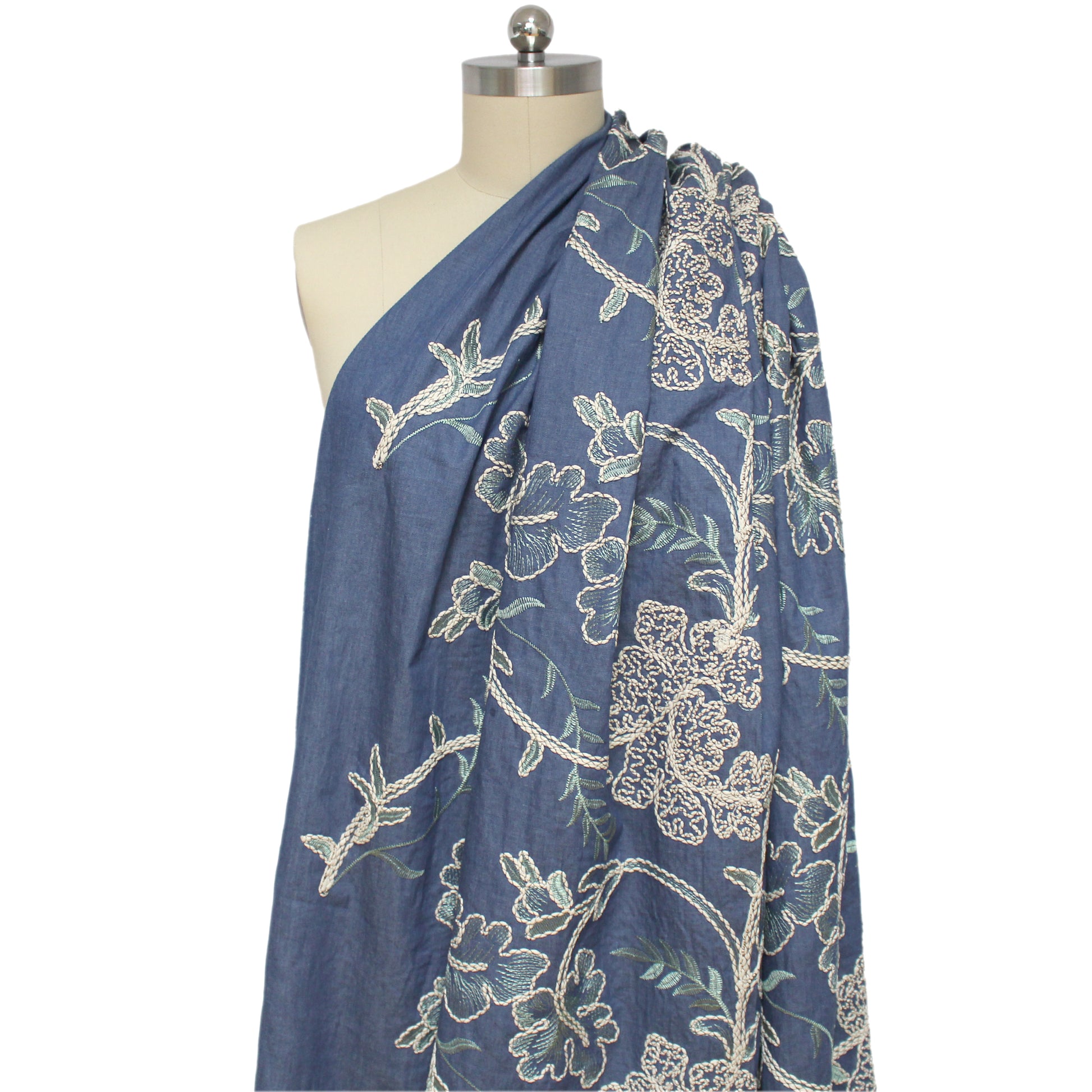 'lovely leaf' embroidered denim - classic blue