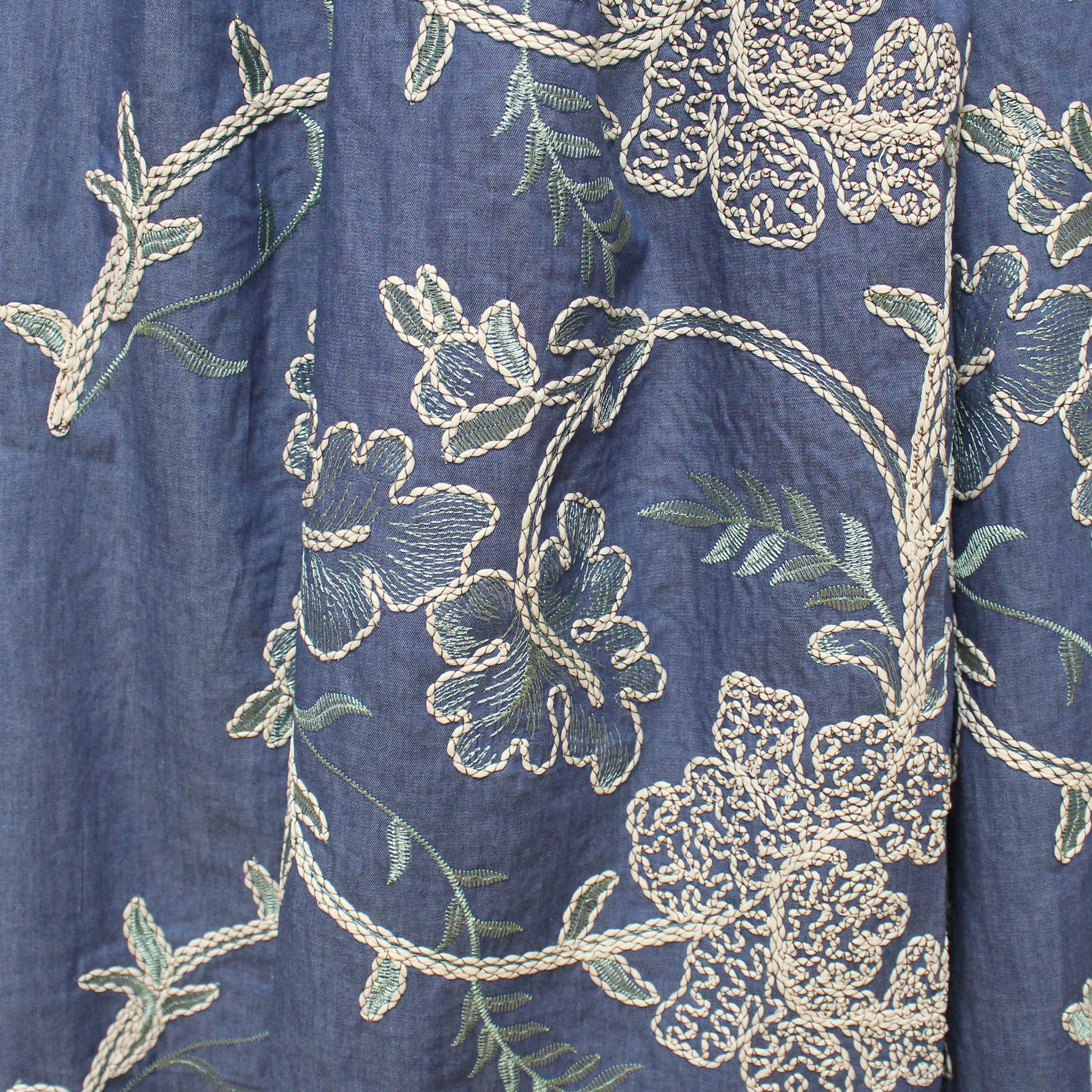 'lovely leaf' embroidered denim - classic blue