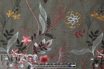 Italian floral embroidered novelty plaid suiting