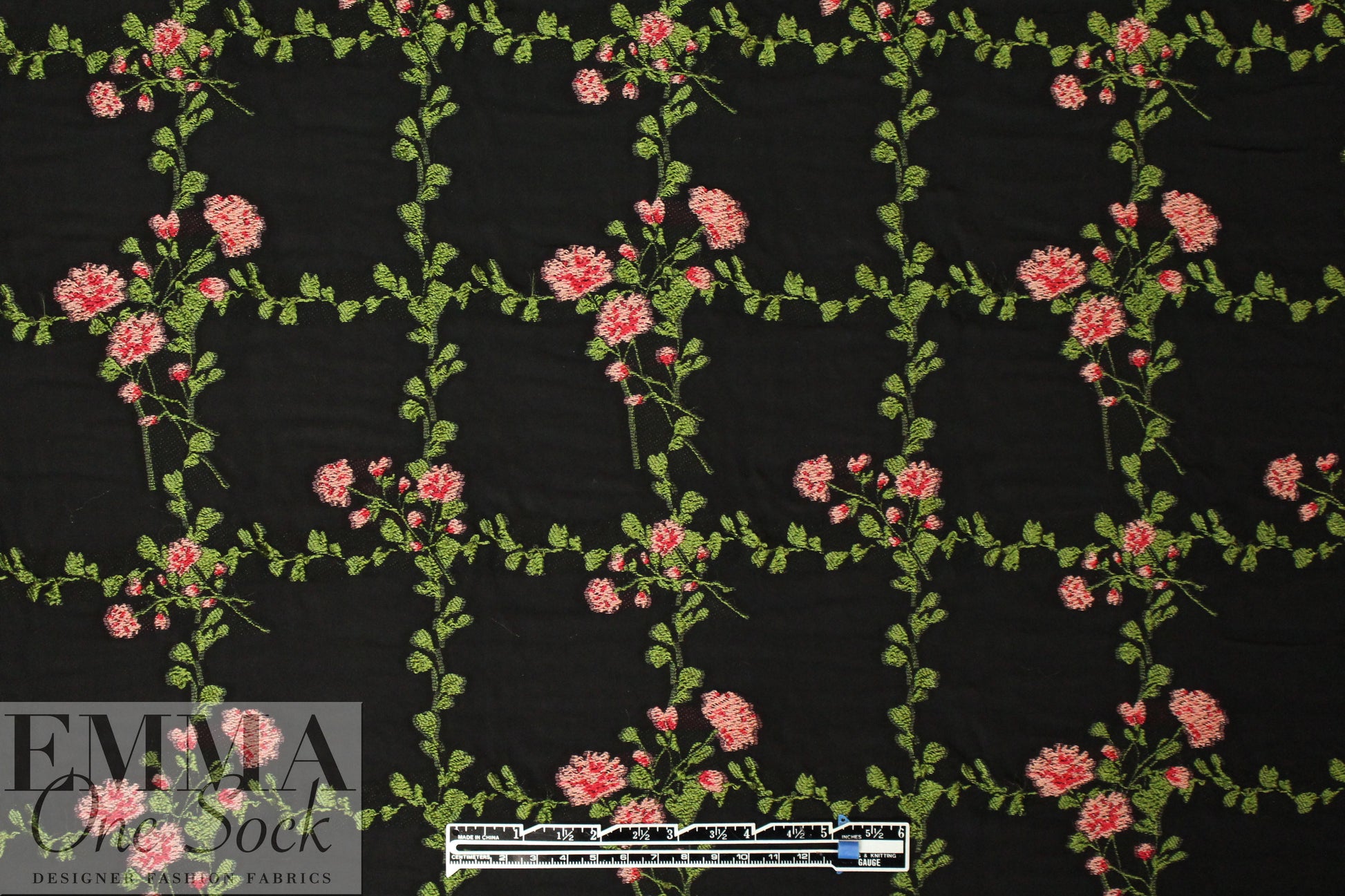 NY designer lattice embroidered viscose woven - black