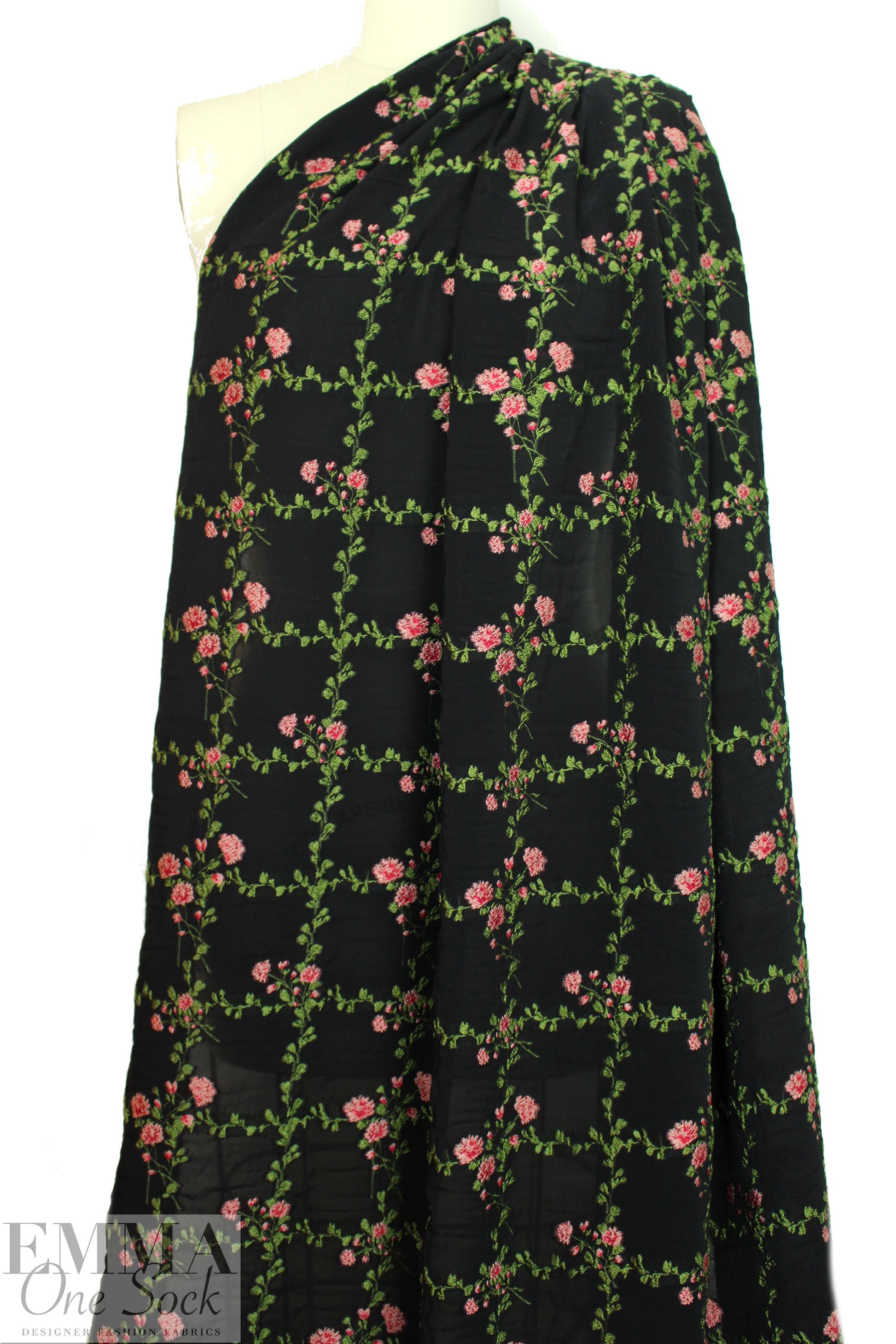 NY designer lattice embroidered viscose woven - black