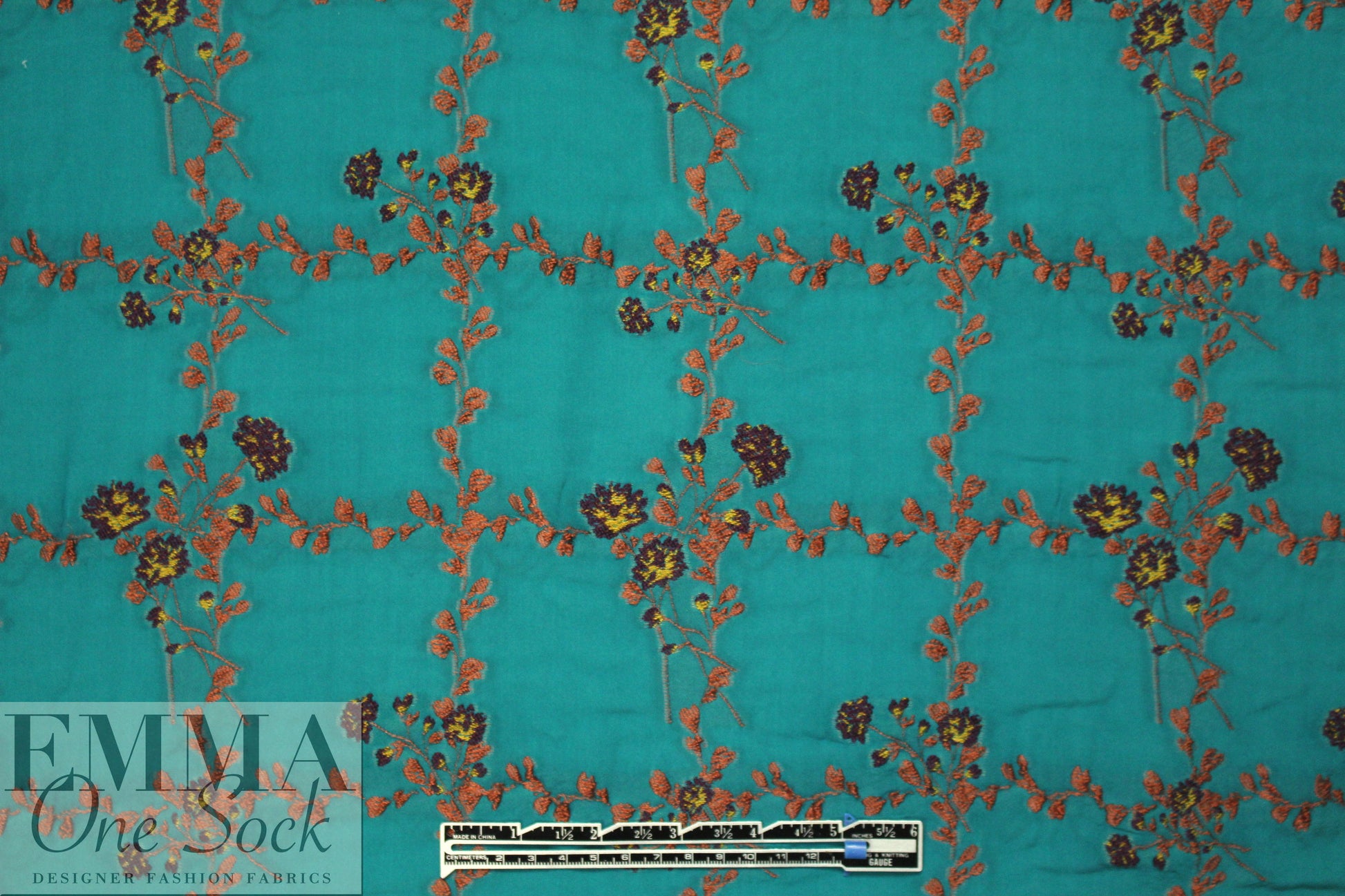 NY designer lattice embroidered viscose oven - teal