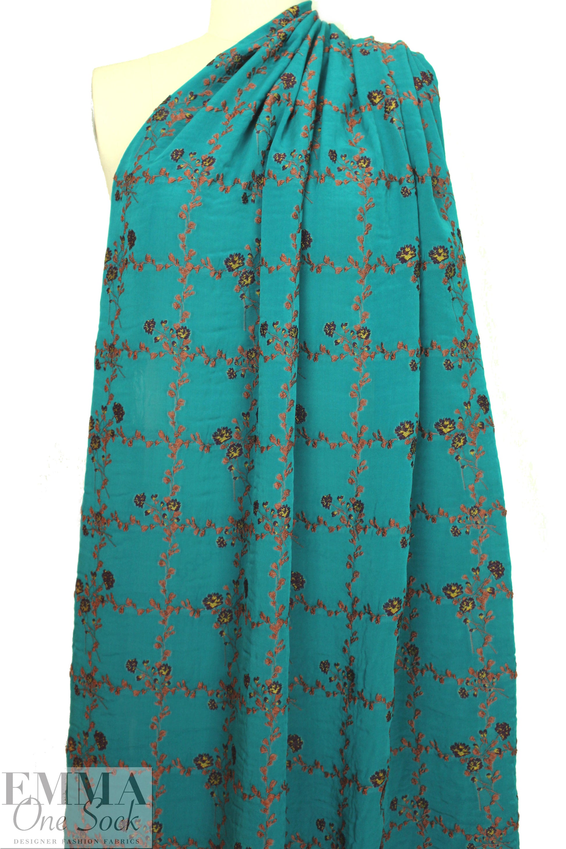 NY designer lattice embroidered viscose oven - teal