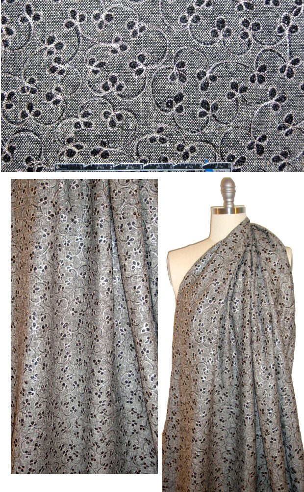 NY designer metallic clover-embroidered silk tweed
