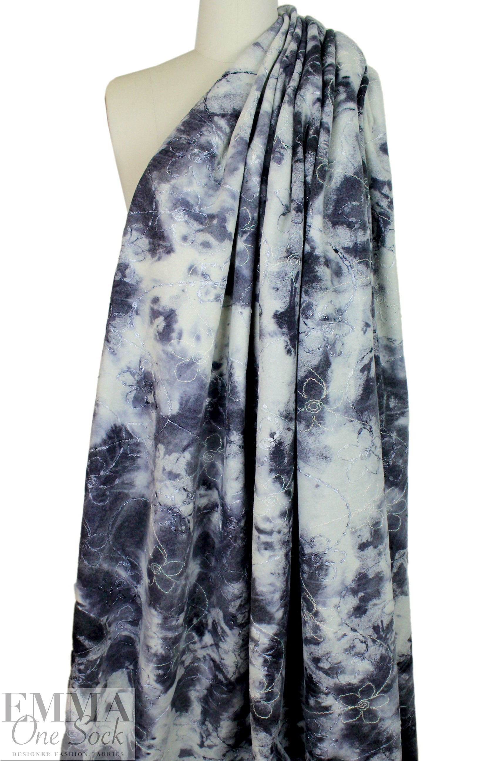 Italian embroidered tie dye brushed wool knit - cloud/charcoal 1 yard