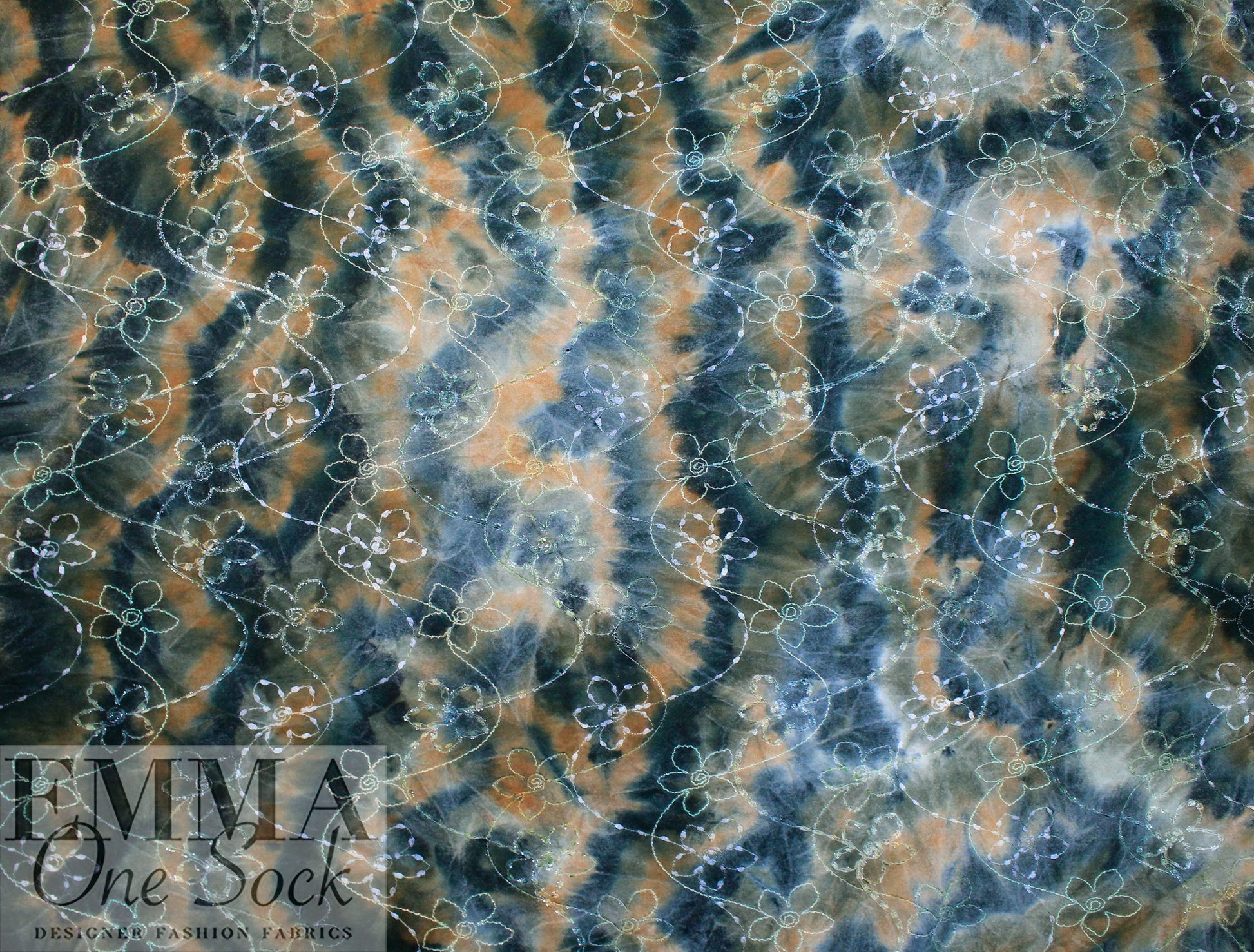 Italian embroidered tie dye brushed wool knit - pine/caramel 3 yd