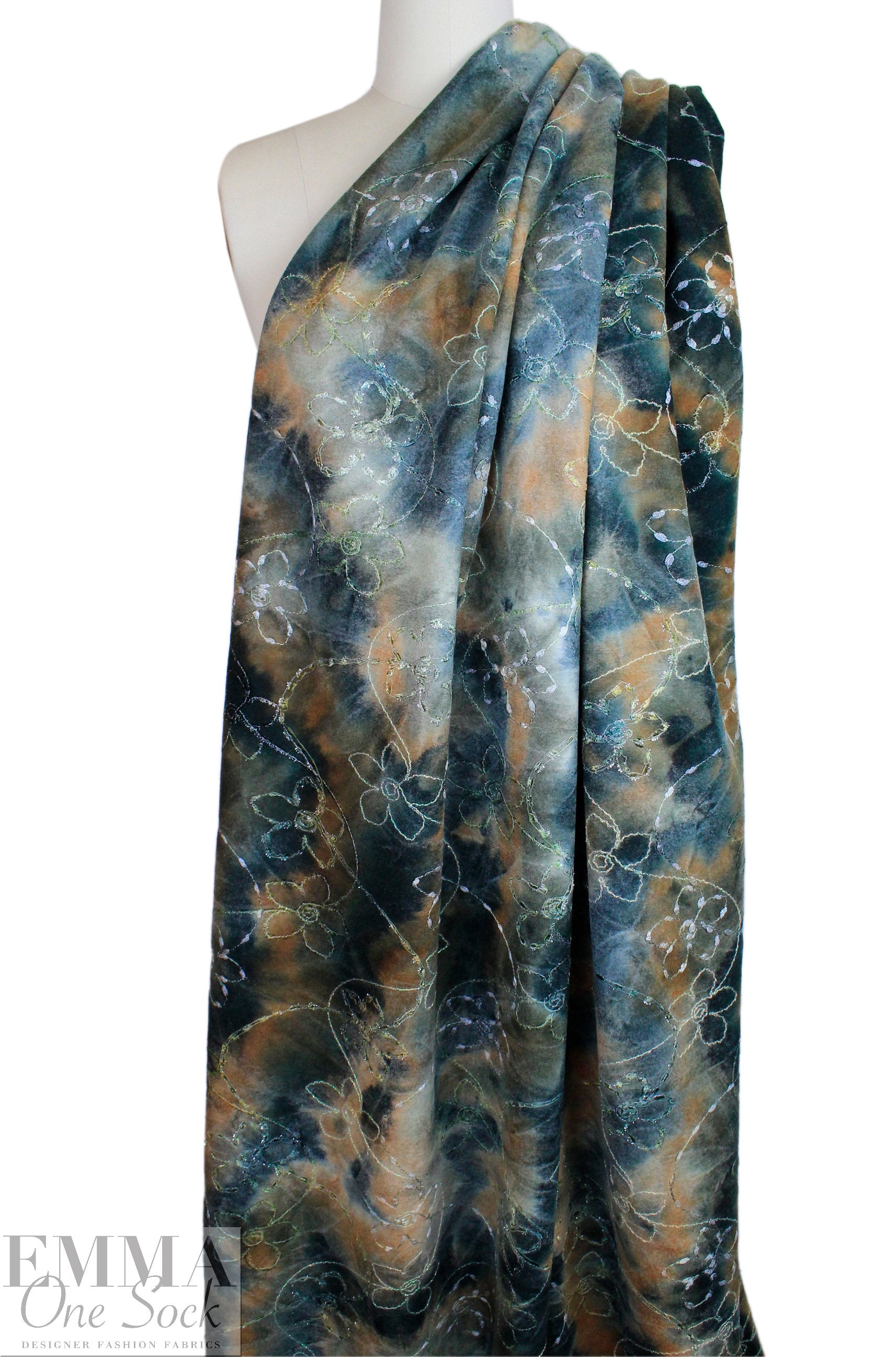 Italian embroidered tie dye brushed wool knit - pine/caramel 3 yd