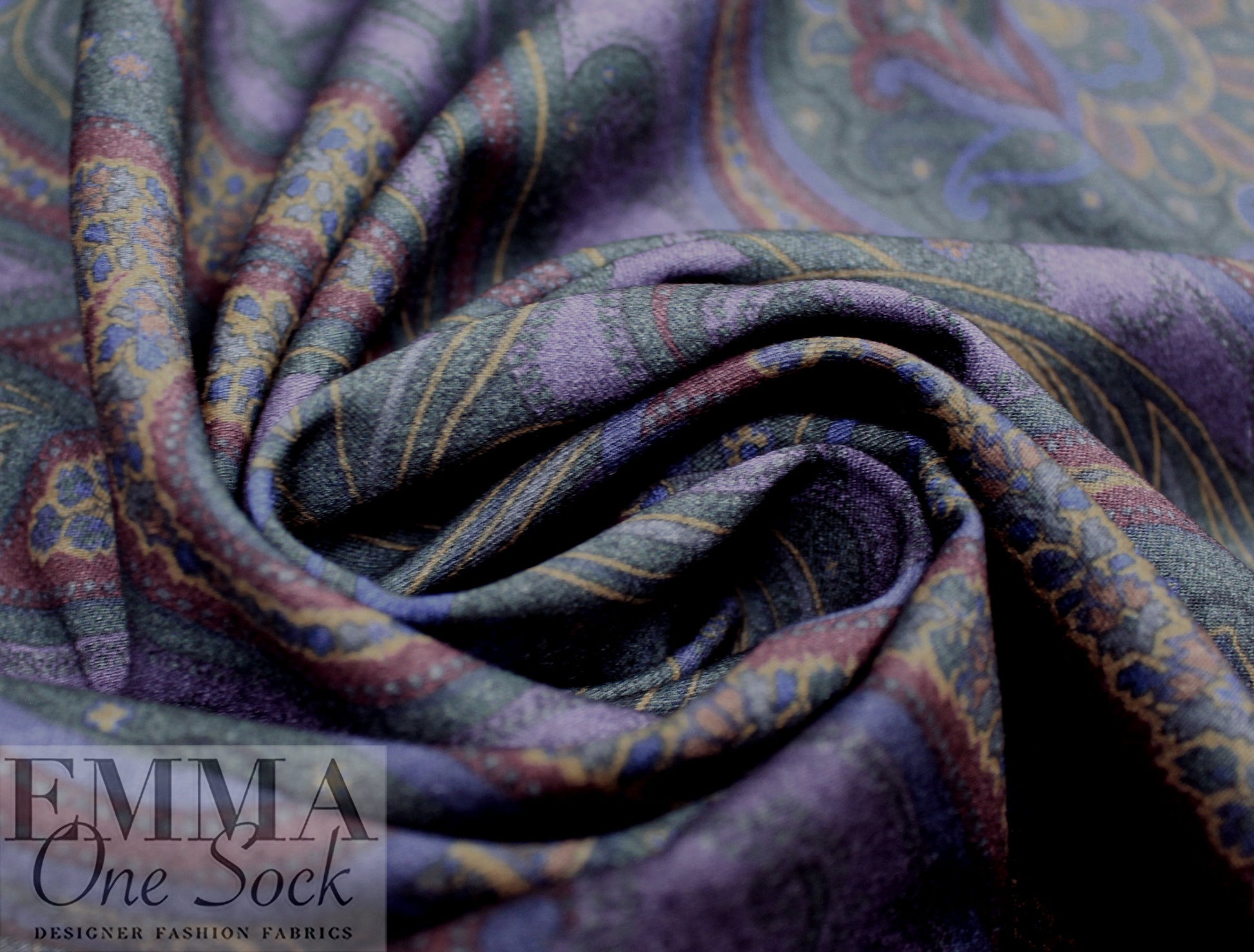 Etr0 printed brushed wool twill suiting - moody paisley 2.25 yds