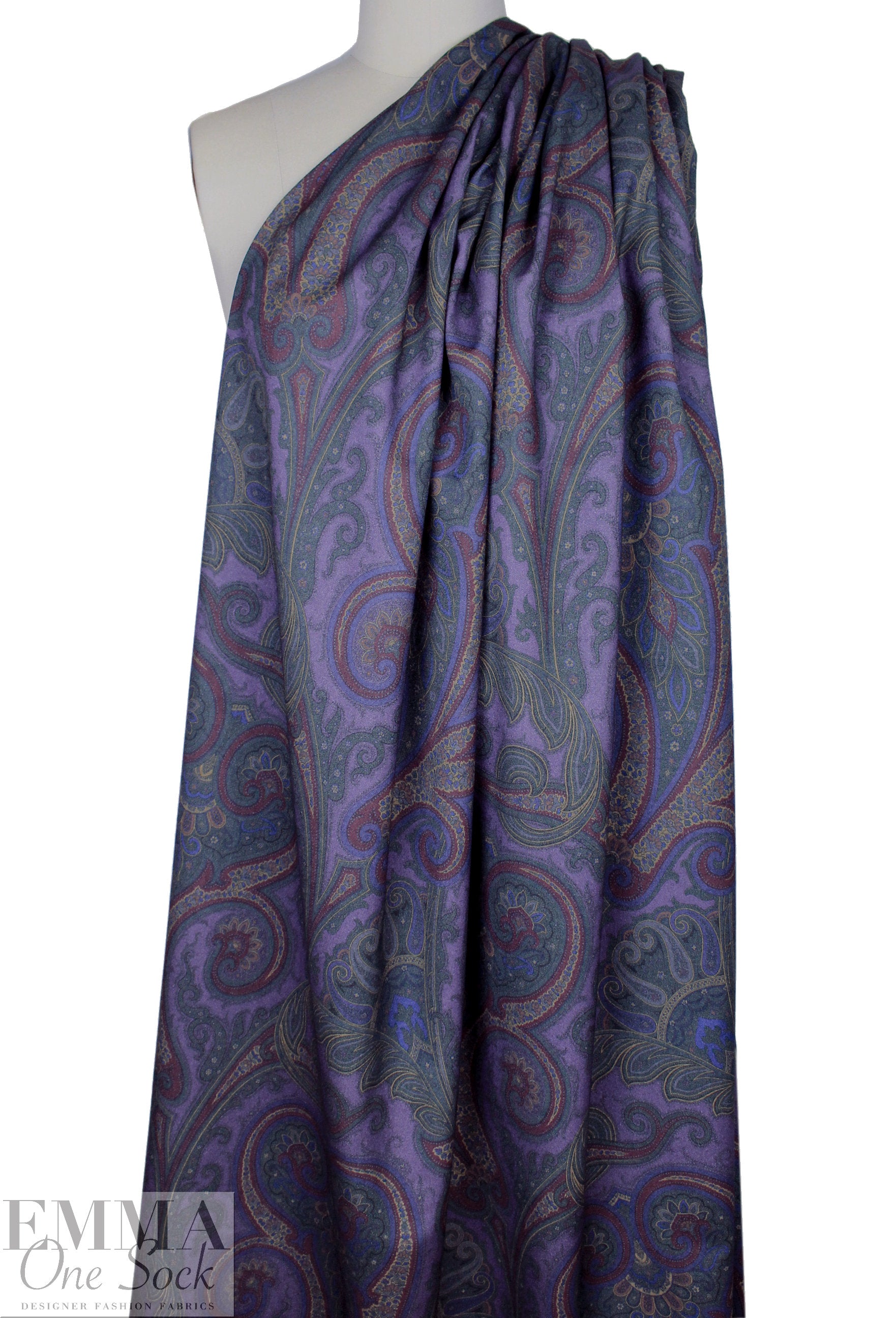 Etr0 printed brushed wool twill suiting - moody paisley 2.25 yds