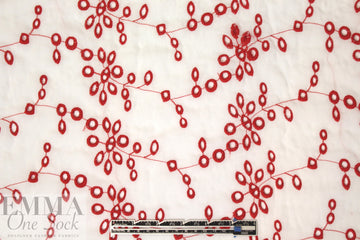CA designer cotton eyelet - red on white .75 yds