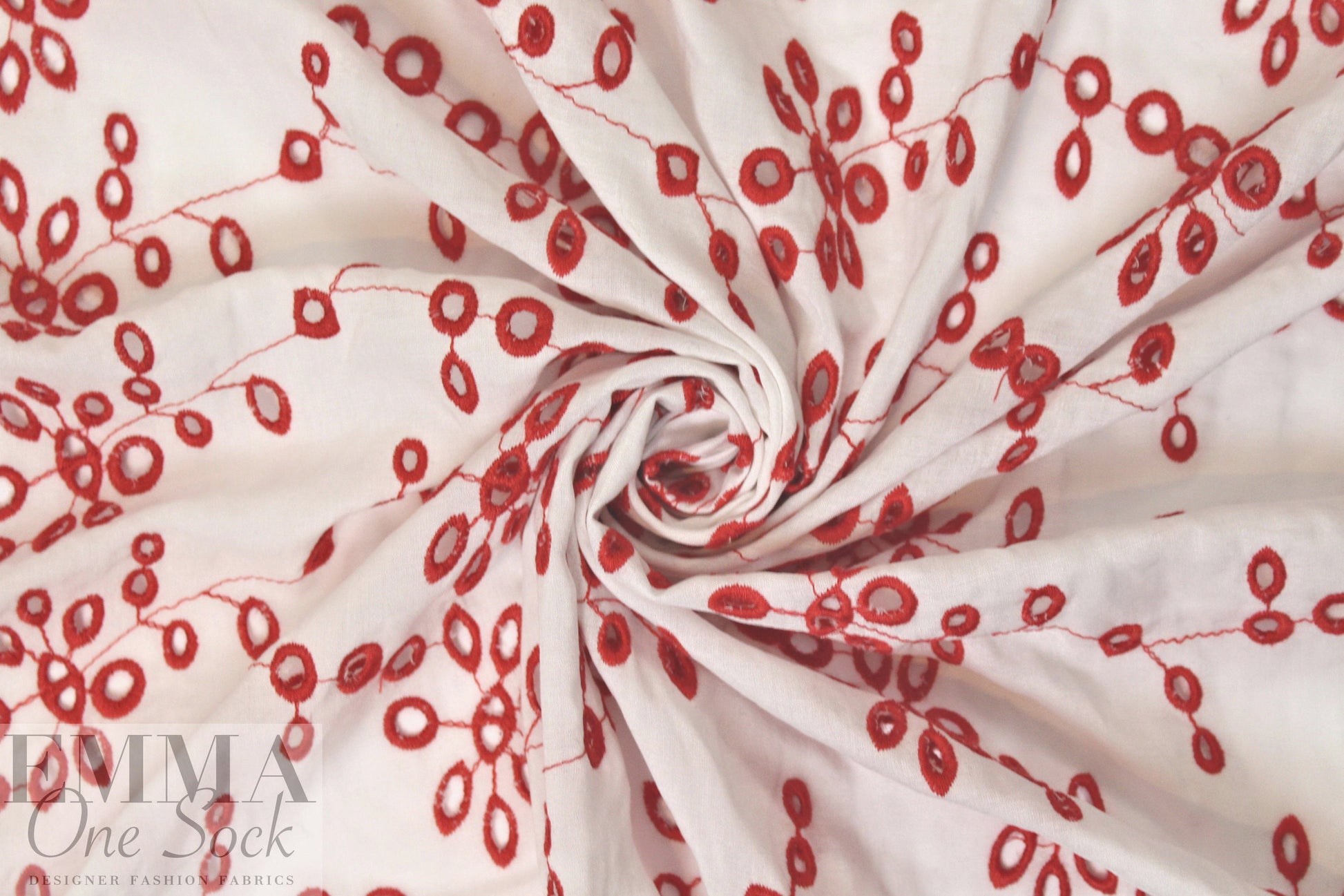 CA designer cotton eyelet - red on white .75 yds