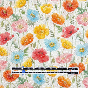 Dutch 'colorful poppies' printed embroidered cotton eyelet, Oeko-Tex cert. 1.5 yds