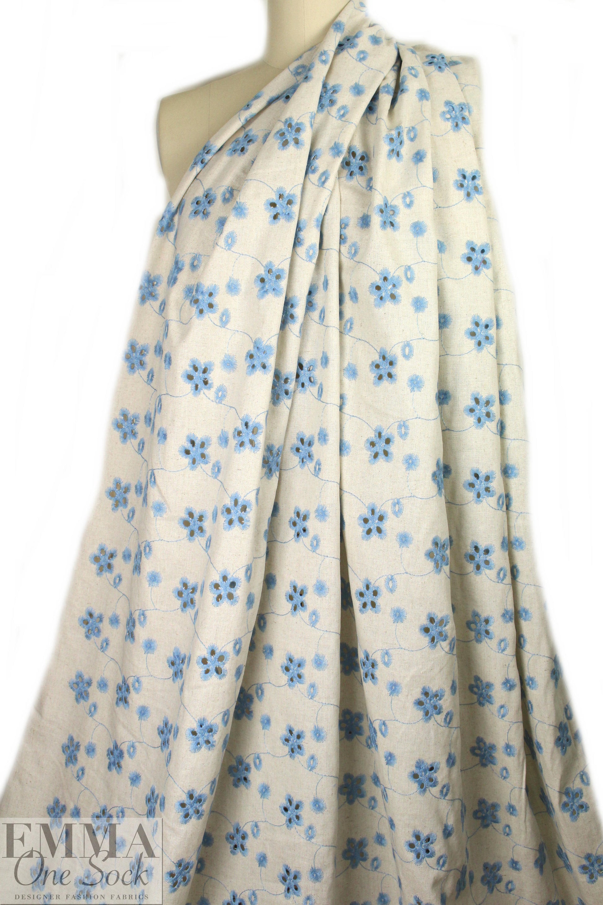 recycled rayon/linen eyelet, Oeko-Tex certified - blue