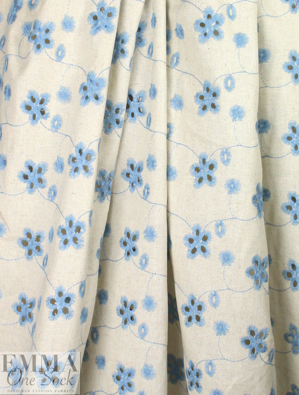 recycled rayon/linen eyelet, Oeko-Tex certified - blue