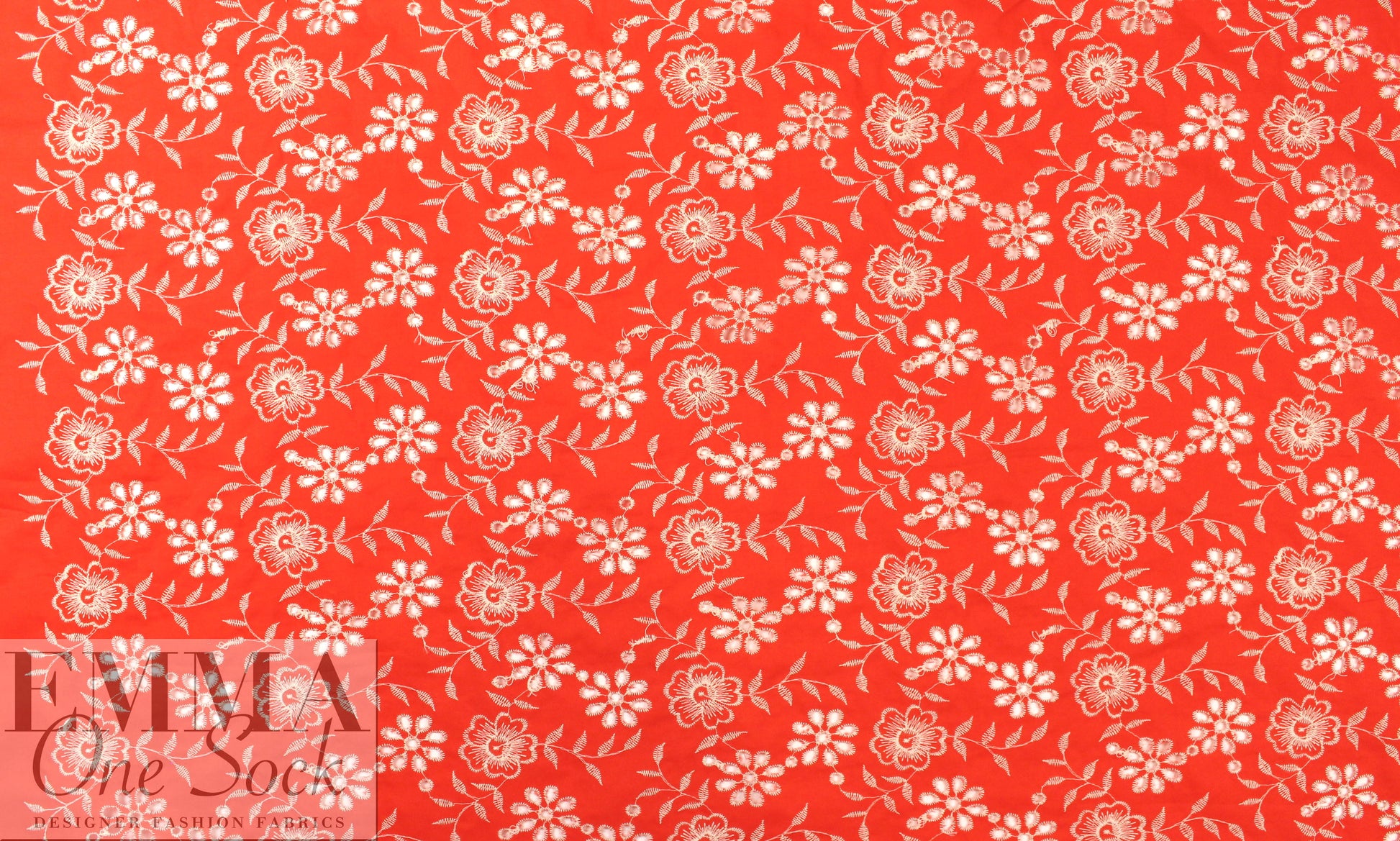 grenadine/ivory flowery embroidered cotton eyelet 1.375 yd