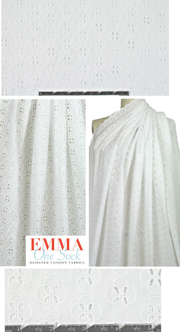 flower graphic cotton eyelet lace - white