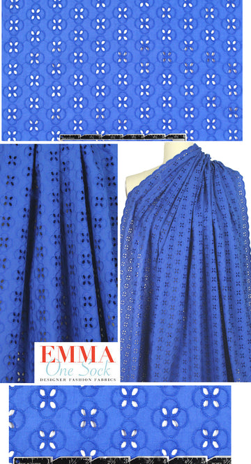 flower graphic cotton eyelet lace - cobalt .75 yds