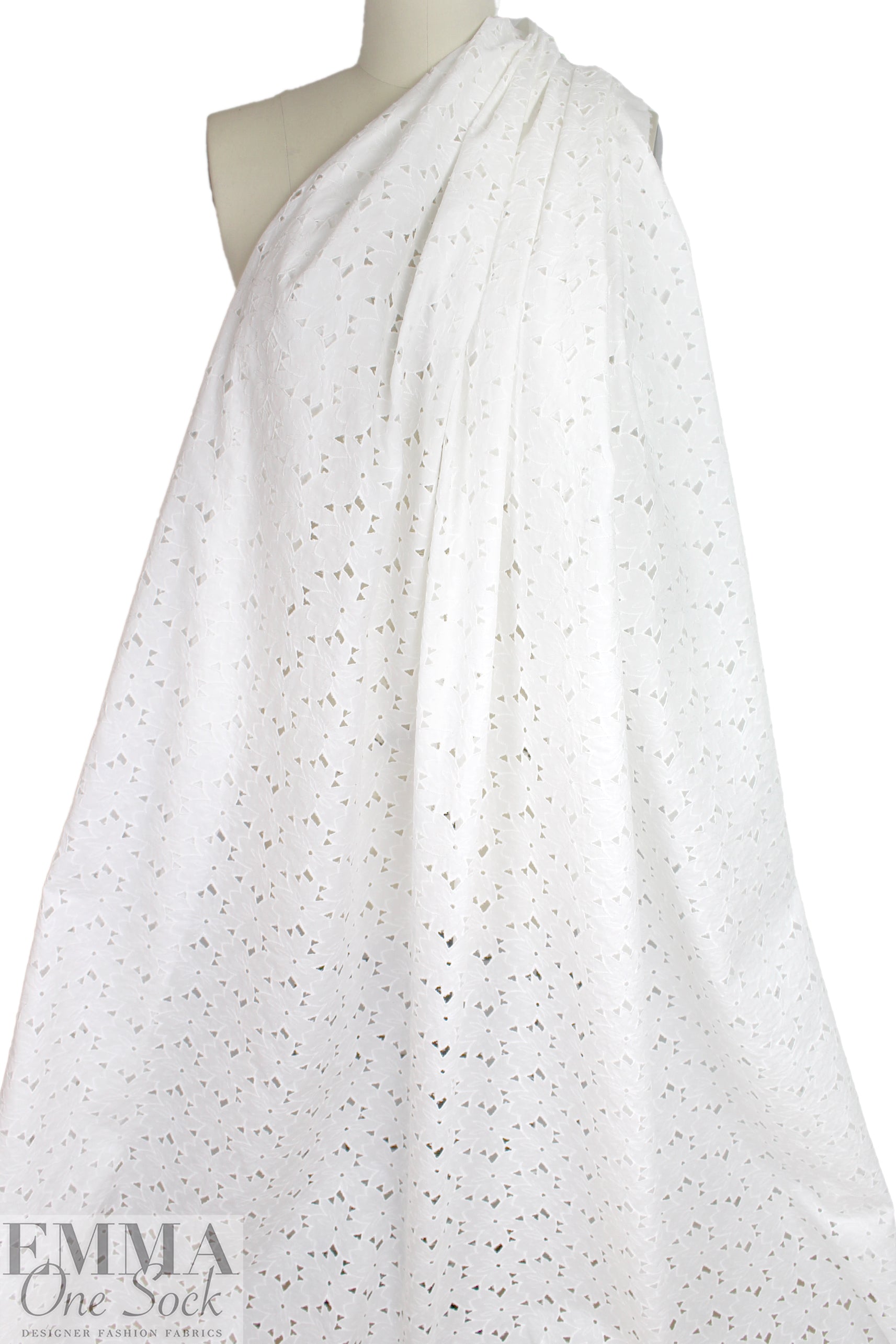 embroidered flowery cotton eyelet - white  .625 yds