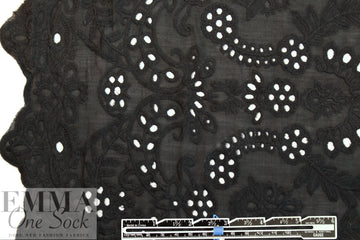 NY designer scalloped, embroidered cotton eyelet - black