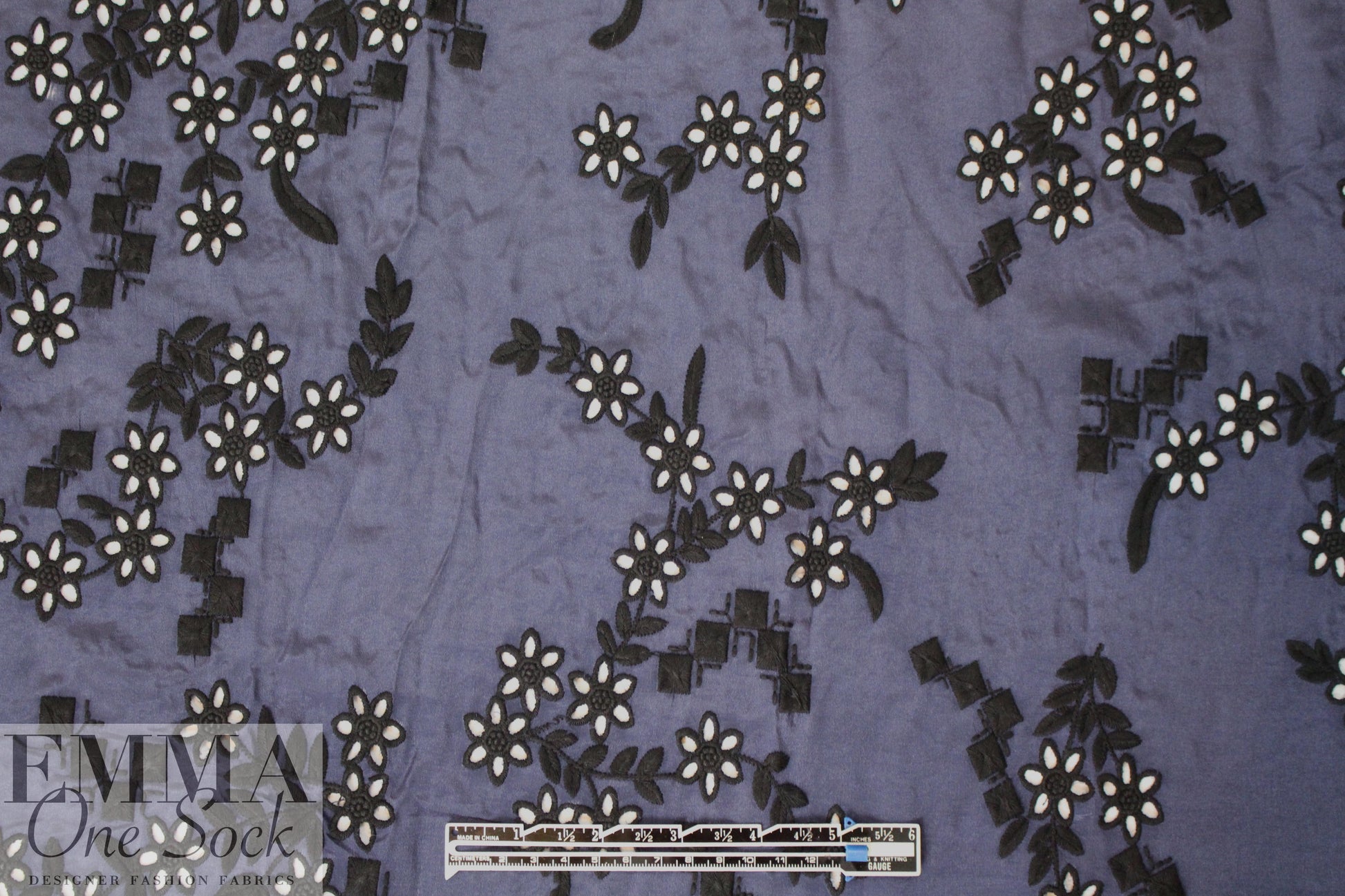 NY designer silk/cotton eyelet - navy/black