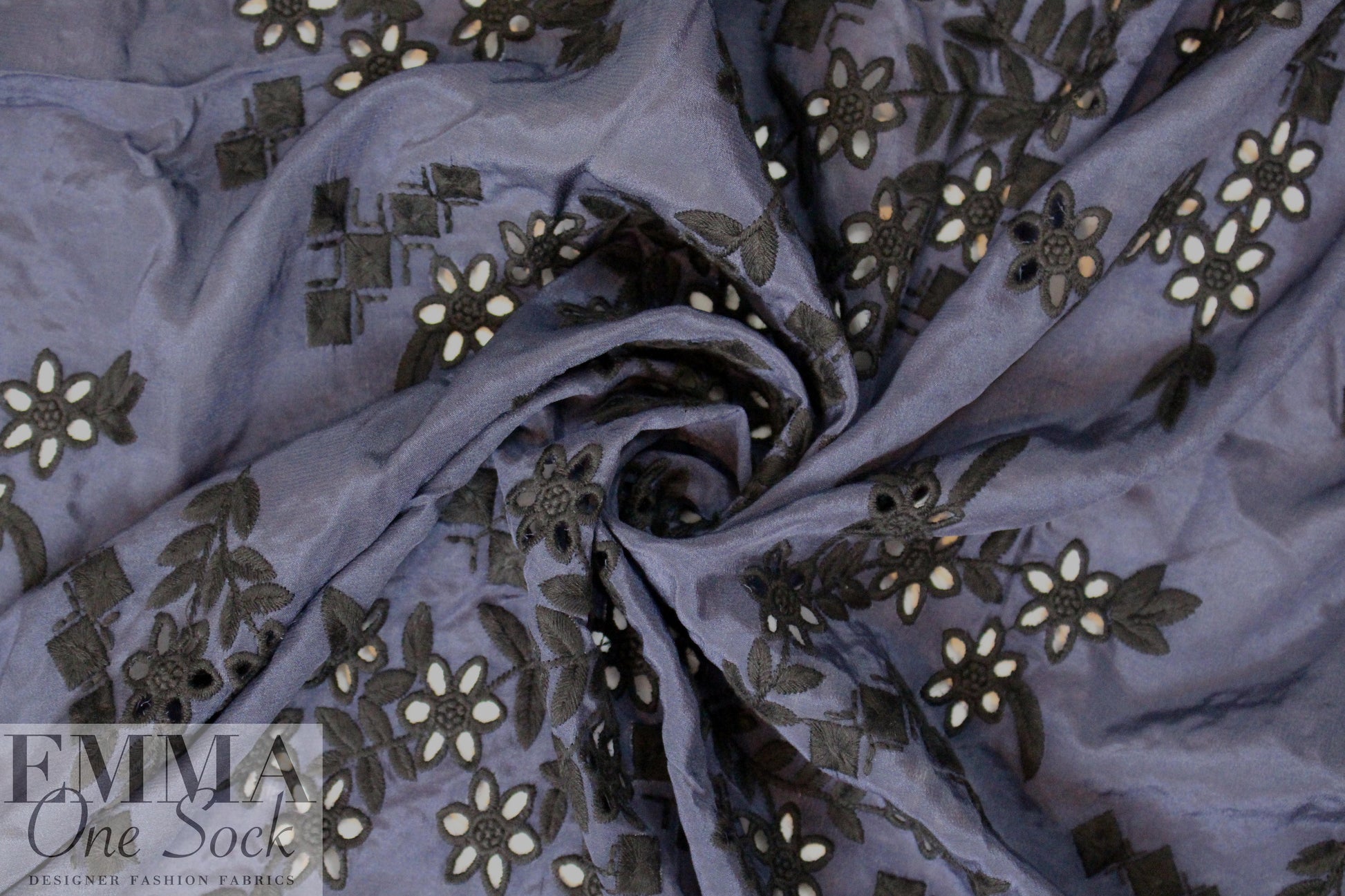 NY designer silk/cotton eyelet - navy/black